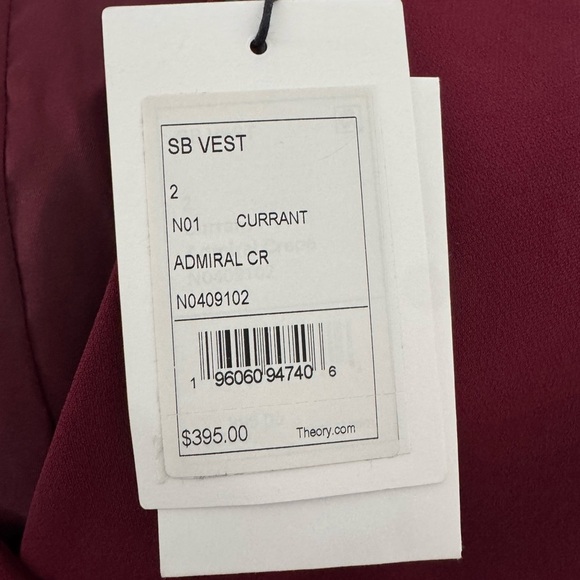 NWT Theory Women's Burgundy “Admiral” Tailored Vest - Picture 10 of 11